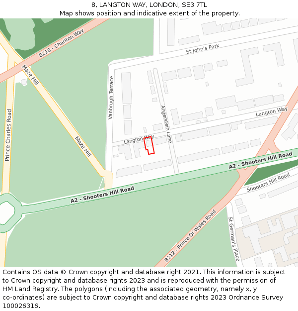 8, LANGTON WAY, LONDON, SE3 7TL: Location map and indicative extent of plot