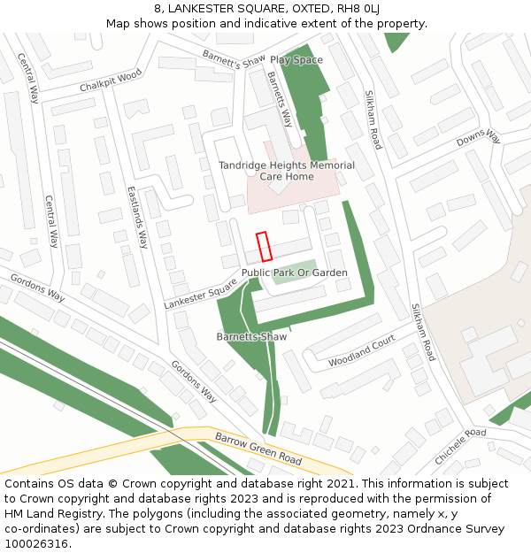 8, LANKESTER SQUARE, OXTED, RH8 0LJ: Location map and indicative extent of plot