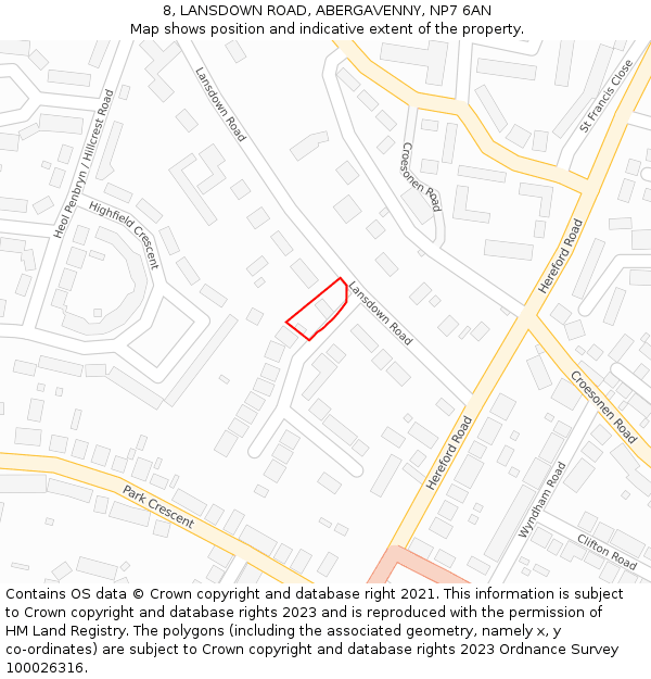 8, LANSDOWN ROAD, ABERGAVENNY, NP7 6AN: Location map and indicative extent of plot