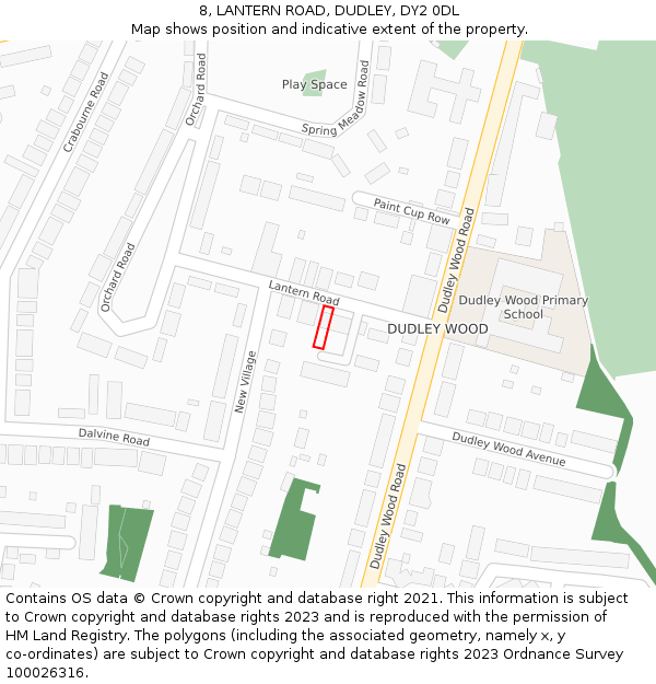 8, LANTERN ROAD, DUDLEY, DY2 0DL: Location map and indicative extent of plot