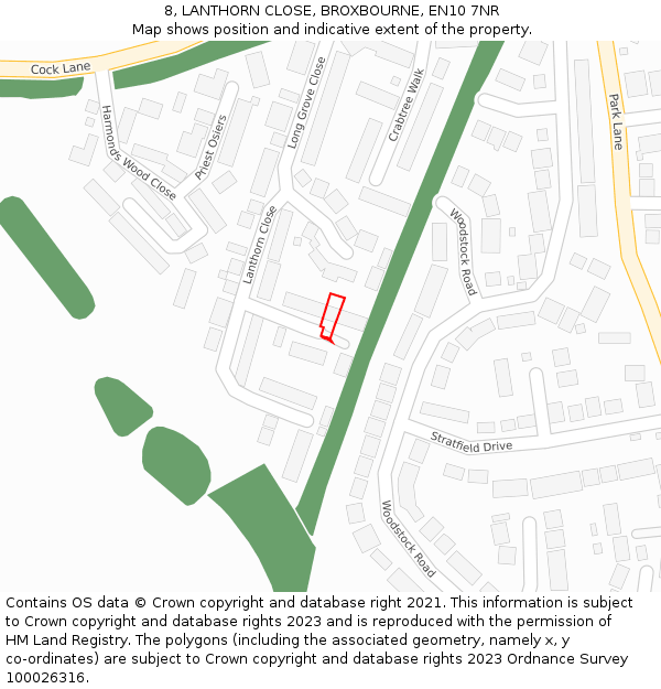 8, LANTHORN CLOSE, BROXBOURNE, EN10 7NR: Location map and indicative extent of plot