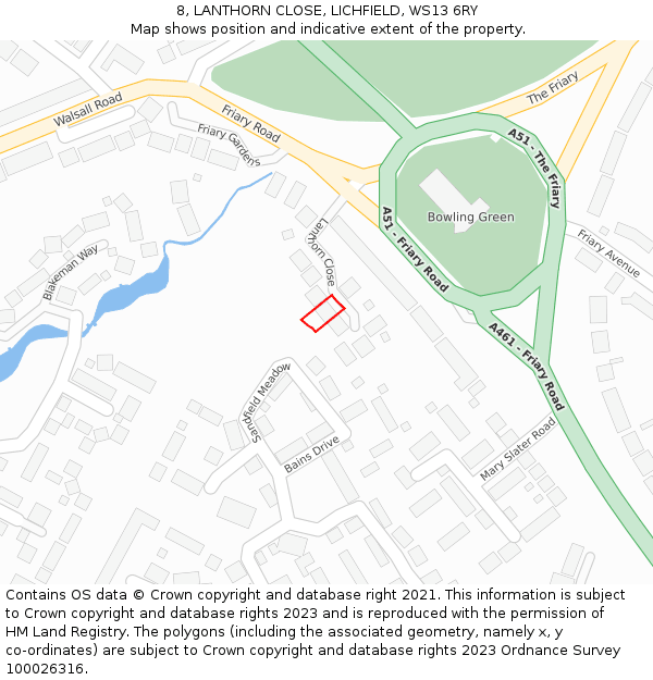 8, LANTHORN CLOSE, LICHFIELD, WS13 6RY: Location map and indicative extent of plot