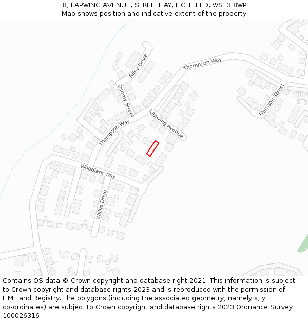 8, LAPWING AVENUE, STREETHAY, LICHFIELD, WS13 8WP: Location map and indicative extent of plot