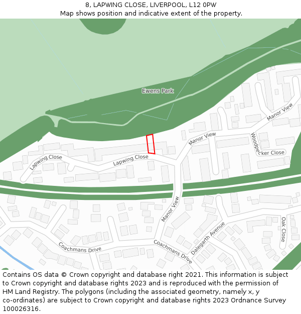 8, LAPWING CLOSE, LIVERPOOL, L12 0PW: Location map and indicative extent of plot