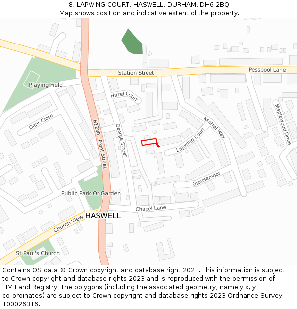 8, LAPWING COURT, HASWELL, DURHAM, DH6 2BQ: Location map and indicative extent of plot