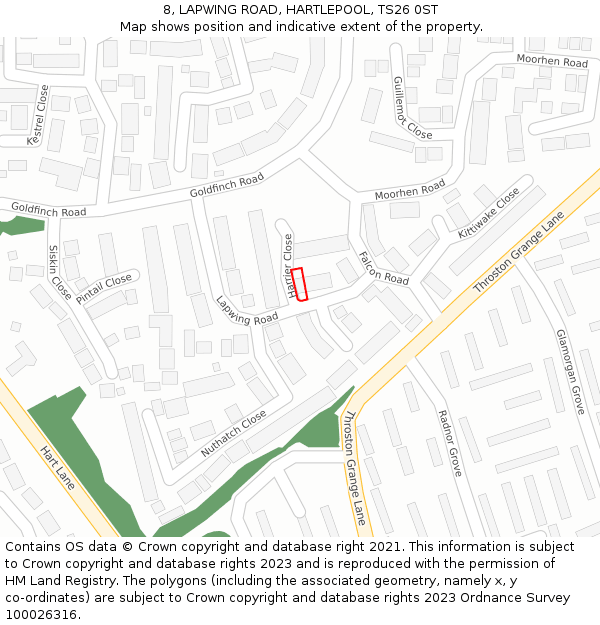 8, LAPWING ROAD, HARTLEPOOL, TS26 0ST: Location map and indicative extent of plot