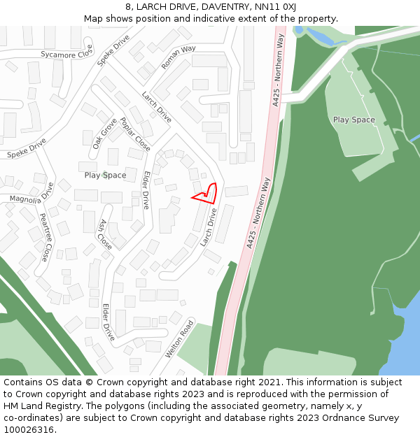 8, LARCH DRIVE, DAVENTRY, NN11 0XJ: Location map and indicative extent of plot