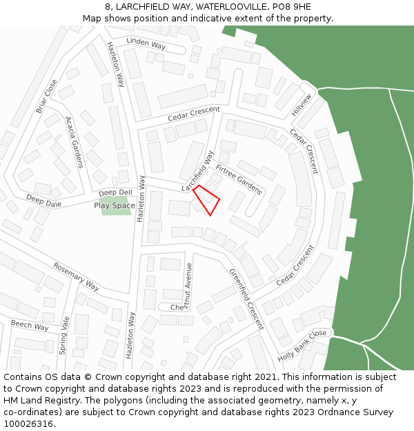 8, LARCHFIELD WAY, WATERLOOVILLE, PO8 9HE: Location map and indicative extent of plot