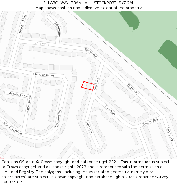 8, LARCHWAY, BRAMHALL, STOCKPORT, SK7 2AL: Location map and indicative extent of plot