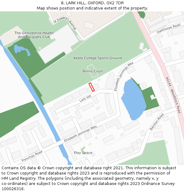 8, LARK HILL, OXFORD, OX2 7DR: Location map and indicative extent of plot