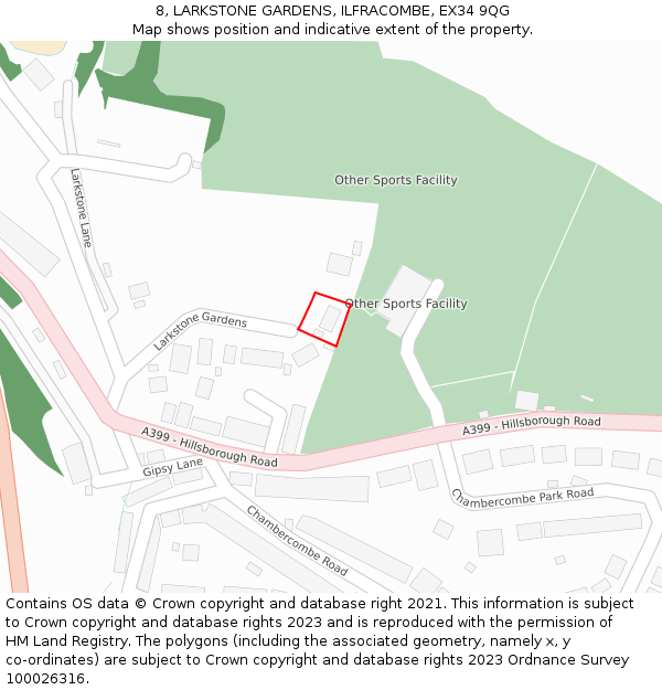 8, LARKSTONE GARDENS, ILFRACOMBE, EX34 9QG: Location map and indicative extent of plot