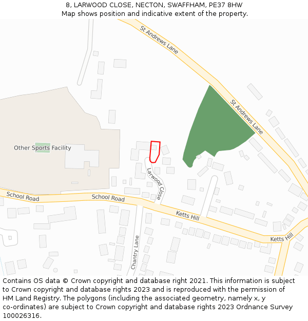 8, LARWOOD CLOSE, NECTON, SWAFFHAM, PE37 8HW: Location map and indicative extent of plot