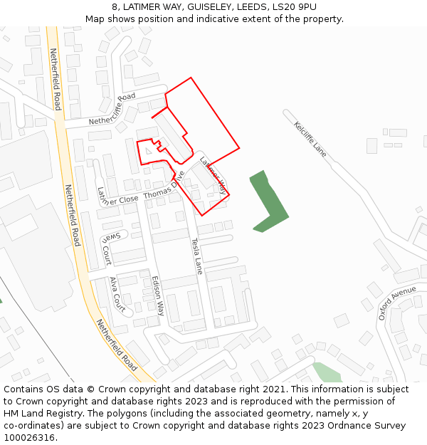 8, LATIMER WAY, GUISELEY, LEEDS, LS20 9PU: Location map and indicative extent of plot