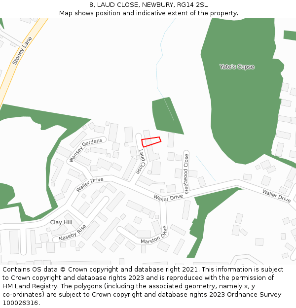 8, LAUD CLOSE, NEWBURY, RG14 2SL: Location map and indicative extent of plot