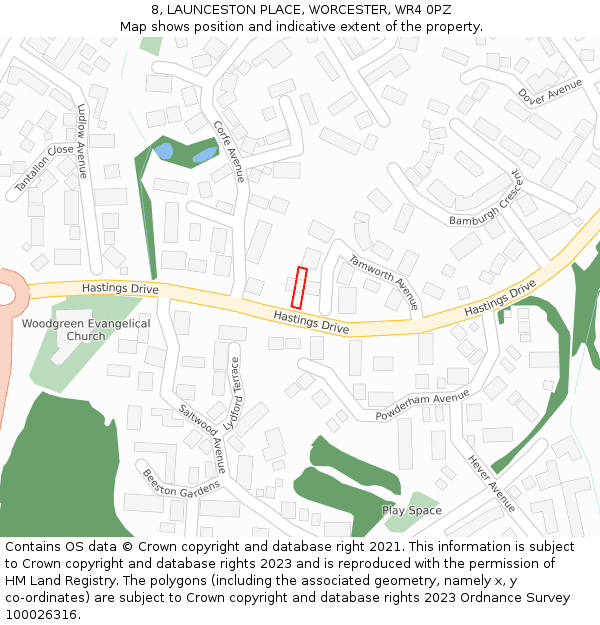 8, LAUNCESTON PLACE, WORCESTER, WR4 0PZ: Location map and indicative extent of plot