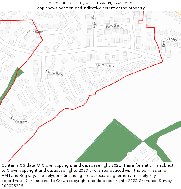 8, LAUREL COURT, WHITEHAVEN, CA28 6RA: Location map and indicative extent of plot