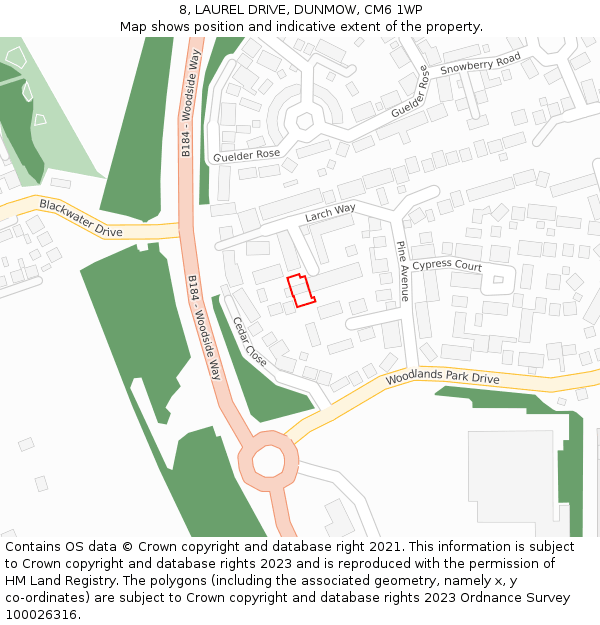 8, LAUREL DRIVE, DUNMOW, CM6 1WP: Location map and indicative extent of plot