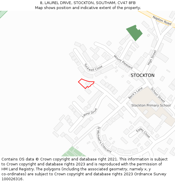 8, LAUREL DRIVE, STOCKTON, SOUTHAM, CV47 8FB: Location map and indicative extent of plot