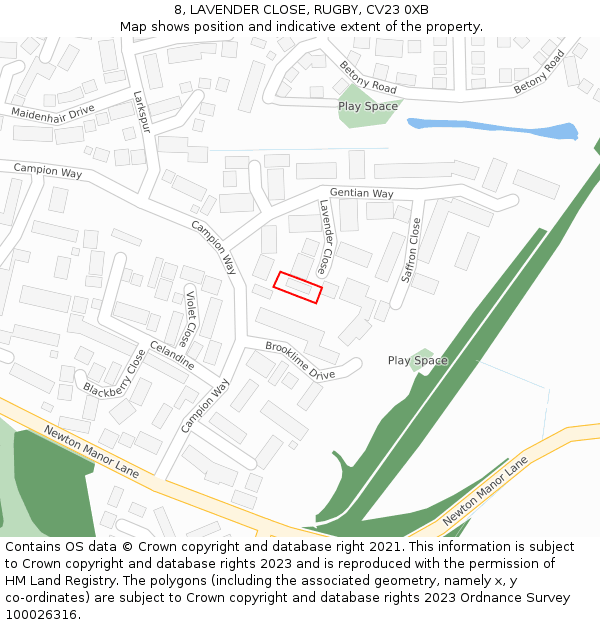 8, LAVENDER CLOSE, RUGBY, CV23 0XB: Location map and indicative extent of plot