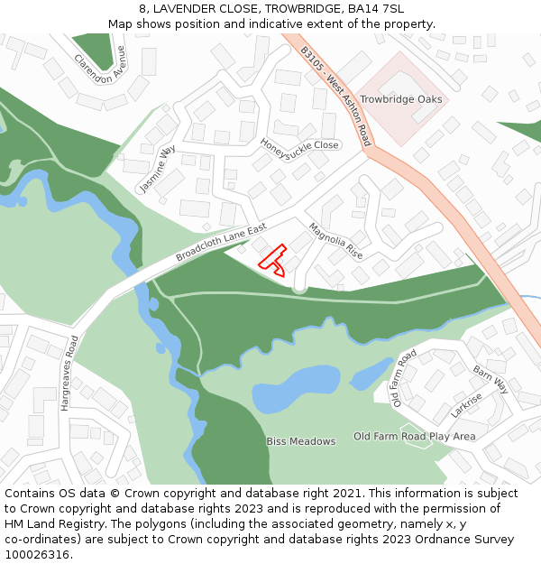 8, LAVENDER CLOSE, TROWBRIDGE, BA14 7SL: Location map and indicative extent of plot