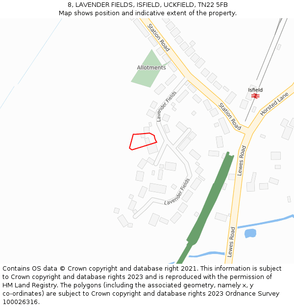 8, LAVENDER FIELDS, ISFIELD, UCKFIELD, TN22 5FB: Location map and indicative extent of plot