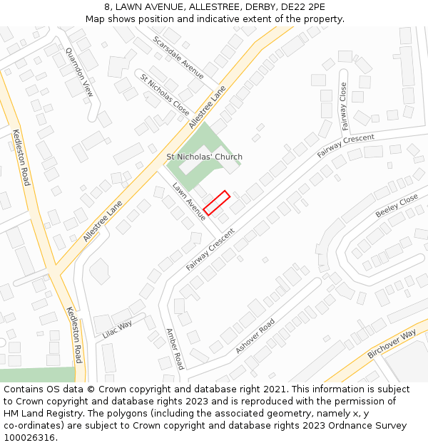 8, LAWN AVENUE, ALLESTREE, DERBY, DE22 2PE: Location map and indicative extent of plot