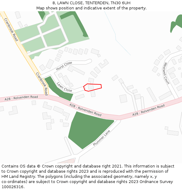 8, LAWN CLOSE, TENTERDEN, TN30 6UH: Location map and indicative extent of plot