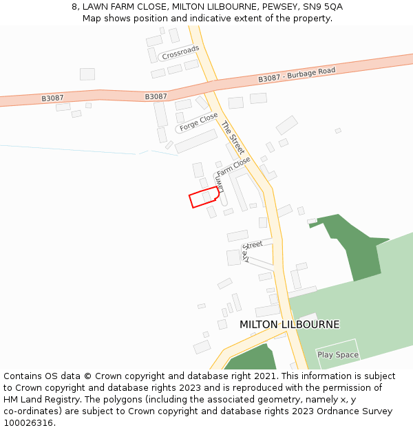 8, LAWN FARM CLOSE, MILTON LILBOURNE, PEWSEY, SN9 5QA: Location map and indicative extent of plot