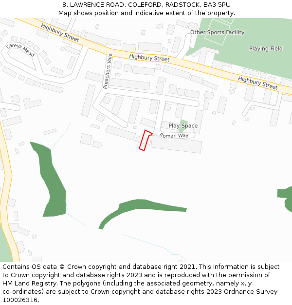 8, LAWRENCE ROAD, COLEFORD, RADSTOCK, BA3 5PU: Location map and indicative extent of plot