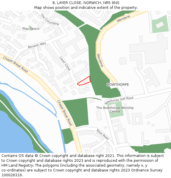 8, LAYER CLOSE, NORWICH, NR5 9NS: Location map and indicative extent of plot