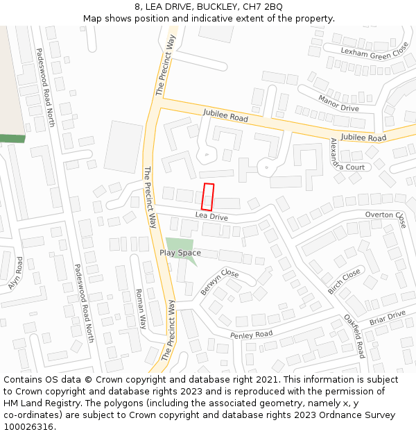 8, LEA DRIVE, BUCKLEY, CH7 2BQ: Location map and indicative extent of plot