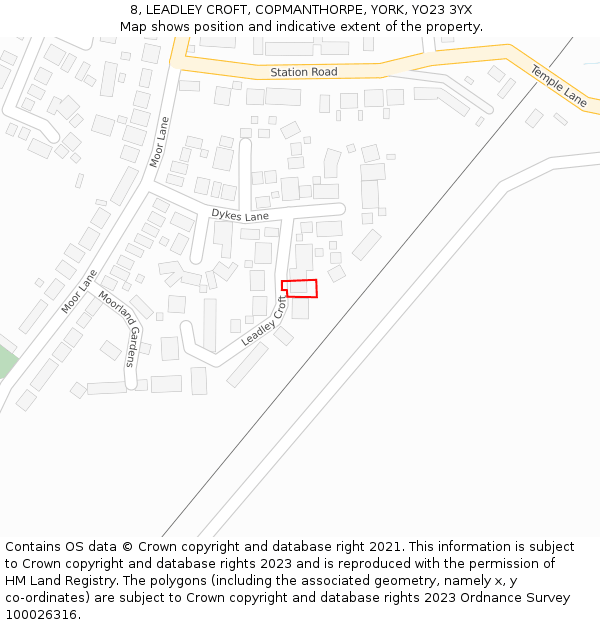 8, LEADLEY CROFT, COPMANTHORPE, YORK, YO23 3YX: Location map and indicative extent of plot