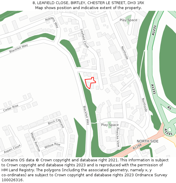 8, LEAFIELD CLOSE, BIRTLEY, CHESTER LE STREET, DH3 1RX: Location map and indicative extent of plot