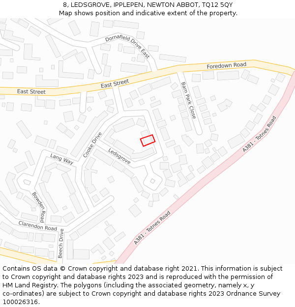 8, LEDSGROVE, IPPLEPEN, NEWTON ABBOT, TQ12 5QY: Location map and indicative extent of plot