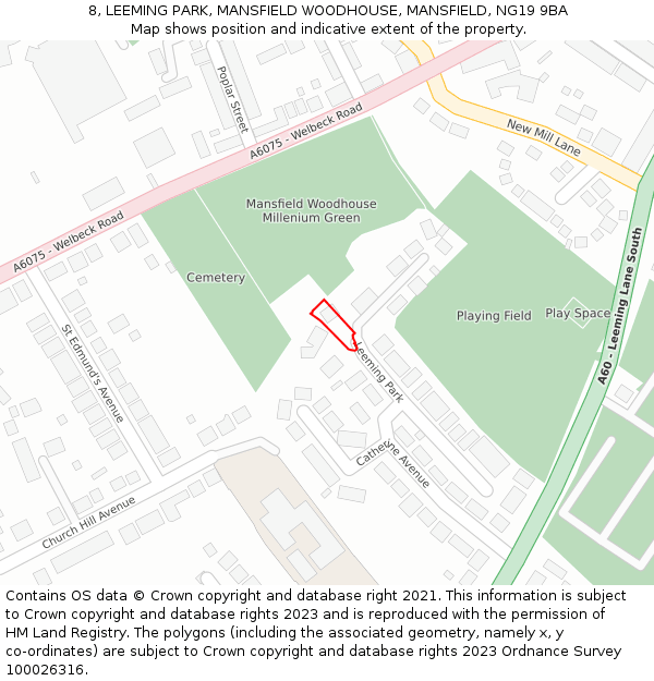 8, LEEMING PARK, MANSFIELD WOODHOUSE, MANSFIELD, NG19 9BA: Location map and indicative extent of plot