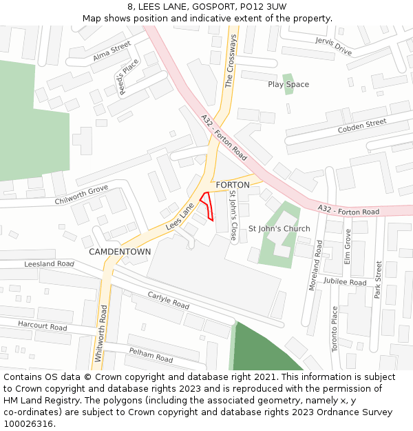 8, LEES LANE, GOSPORT, PO12 3UW: Location map and indicative extent of plot