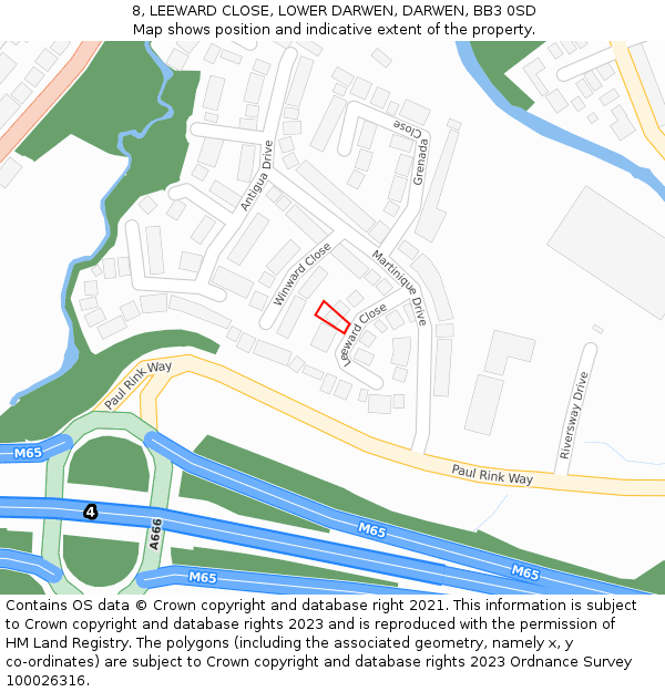 8, LEEWARD CLOSE, LOWER DARWEN, DARWEN, BB3 0SD: Location map and indicative extent of plot