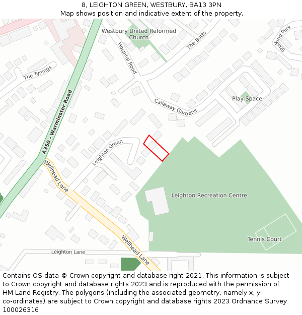 8, LEIGHTON GREEN, WESTBURY, BA13 3PN: Location map and indicative extent of plot