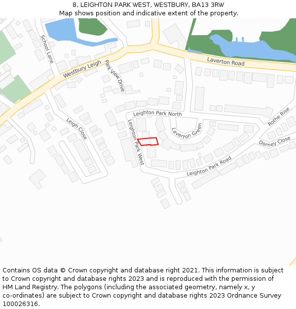 8, LEIGHTON PARK WEST, WESTBURY, BA13 3RW: Location map and indicative extent of plot