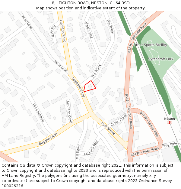 8, LEIGHTON ROAD, NESTON, CH64 3SD: Location map and indicative extent of plot