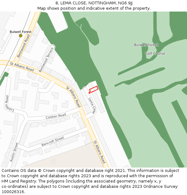 8, LEMA CLOSE, NOTTINGHAM, NG6 9JJ: Location map and indicative extent of plot