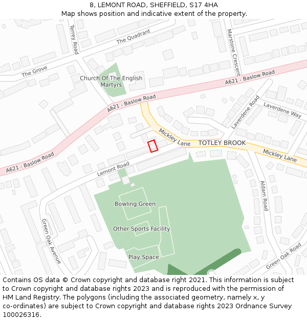 8, LEMONT ROAD, SHEFFIELD, S17 4HA: Location map and indicative extent of plot