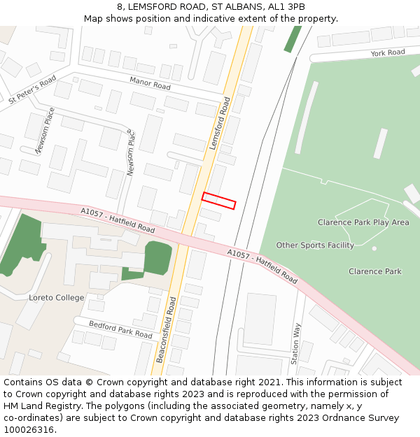 8, LEMSFORD ROAD, ST ALBANS, AL1 3PB: Location map and indicative extent of plot