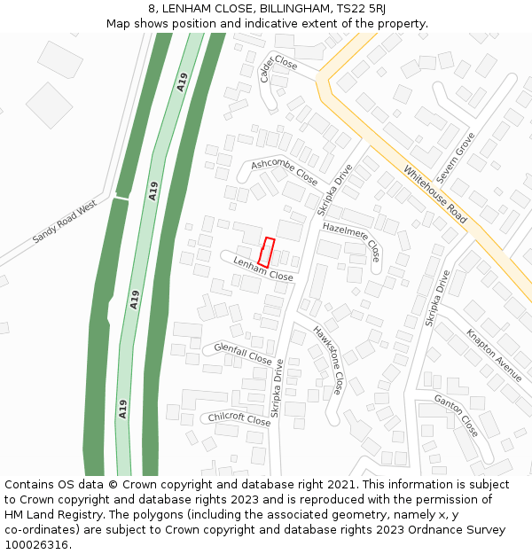 8, LENHAM CLOSE, BILLINGHAM, TS22 5RJ: Location map and indicative extent of plot