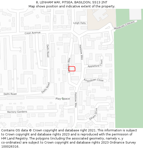 8, LENHAM WAY, PITSEA, BASILDON, SS13 2NT: Location map and indicative extent of plot