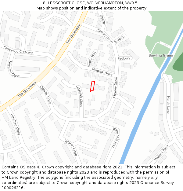 8, LESSCROFT CLOSE, WOLVERHAMPTON, WV9 5LJ: Location map and indicative extent of plot