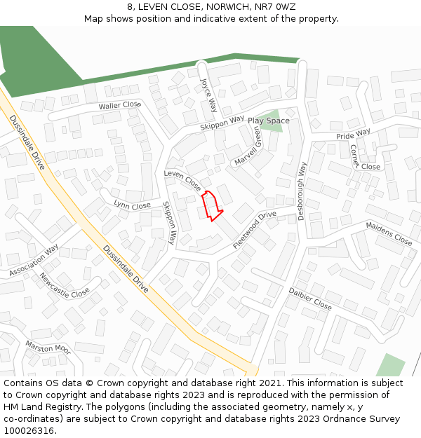 8, LEVEN CLOSE, NORWICH, NR7 0WZ: Location map and indicative extent of plot