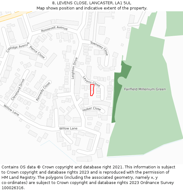 8, LEVENS CLOSE, LANCASTER, LA1 5UL: Location map and indicative extent of plot