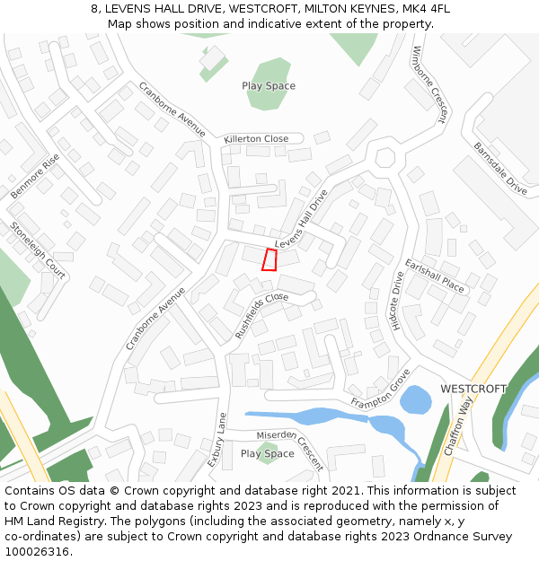 8, LEVENS HALL DRIVE, WESTCROFT, MILTON KEYNES, MK4 4FL: Location map and indicative extent of plot