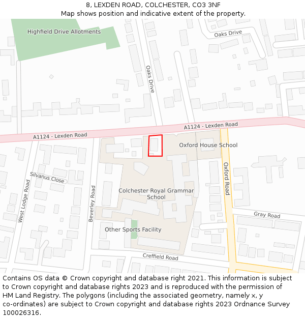 8, LEXDEN ROAD, COLCHESTER, CO3 3NF: Location map and indicative extent of plot